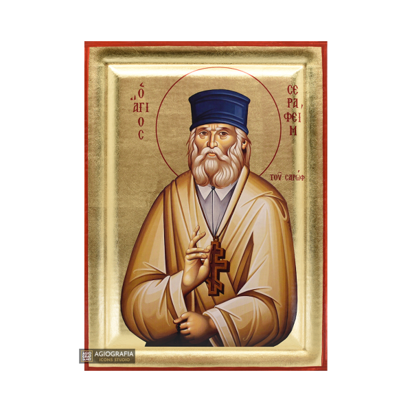 St Seraphim of Sarov Christian Orthodox Icon on Wood with Gold Leaf