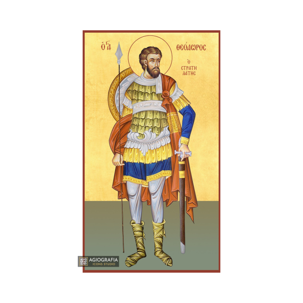22k St Theodore Stratelate - Gold Leaf Background Orthodox Icon