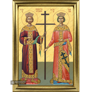 22k Sts Constantine & Helen Framed Christian Icon with Gold Leaf
