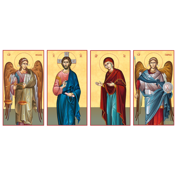 Set of 4 Cathedral Icons - Jesus Christ - Virgin Mary - Archangels Michael & Gabriel Orthodox Icon