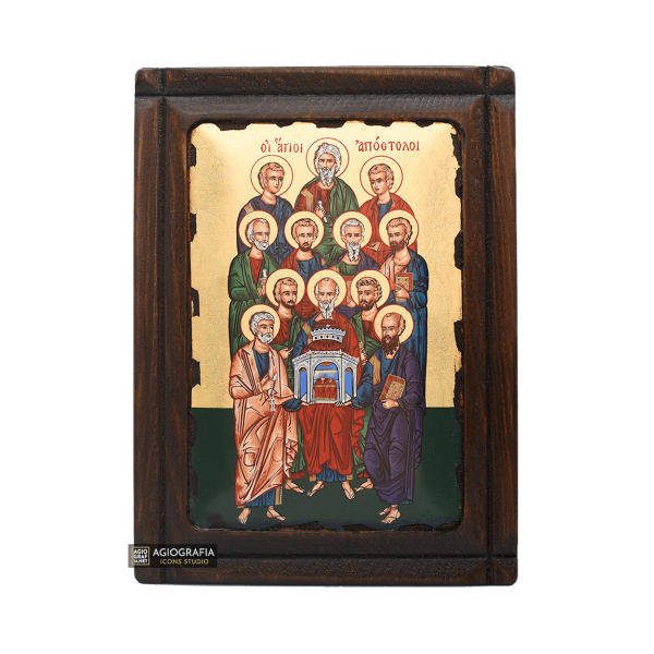 The 12 Holy Apostles Greek Orthodox Wood Icon with Gold Leaf