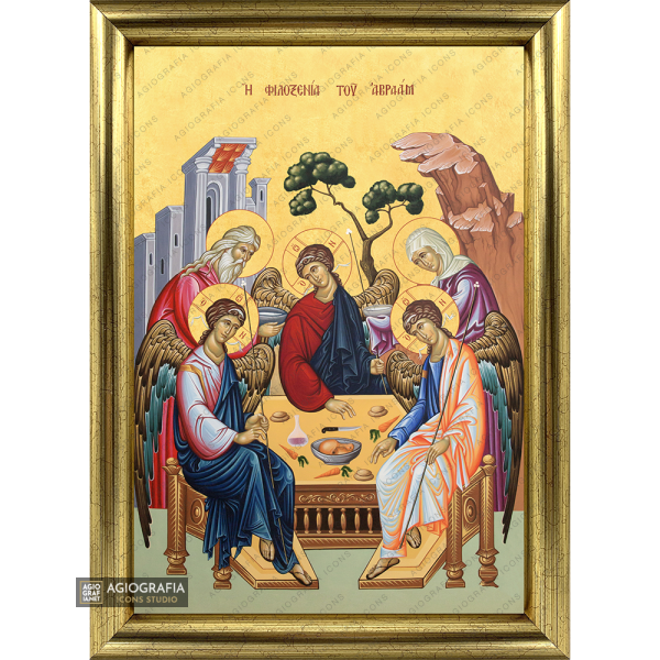 22k Holy Trinity & hospitality of Abraham Framed Icon with Gold Leaf