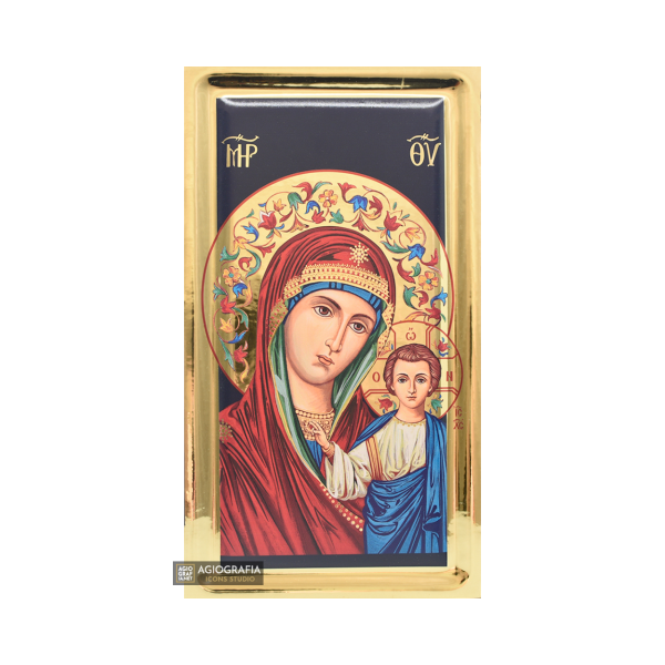 Virgin Mary Kazan Russian Orthodox Icon with Gilding Effect Gold Leaf