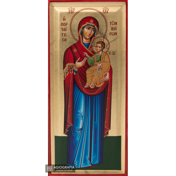 Virgin Mary Portaitissa Mount Athos Orthodox Wood Icon with Gold Leaf