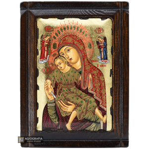 Virgin Mary of Kykkou Byzantine Orthodox Wood Icon with Gold Leaf
