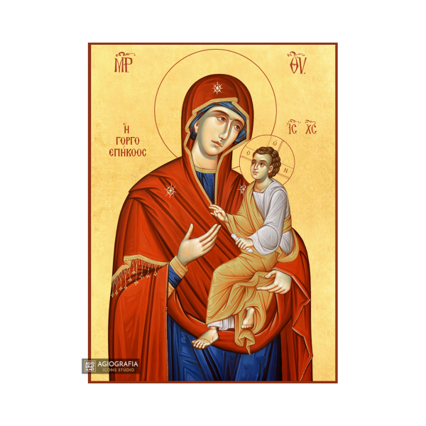 22k Virgin Mary the Quick to Hear (Gorgoepikoos) - Gold Leaf Icon