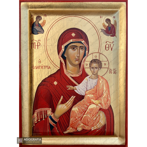 Virgin Mary the Directress Christian Orthodox Wood Icon with Gold Leaf