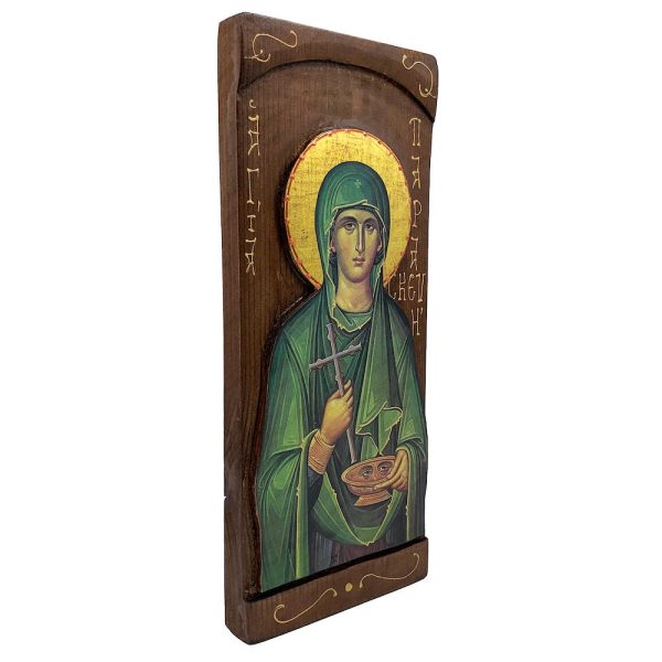 St Parasceva of Rome - Wood curved Byzantine Christian Orthodox Icon on Natural solid Wood