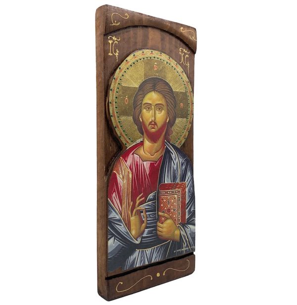 Jesus Christ - Wood curved Byzantine Christian Orthodox Icon on Natural solid Wood
