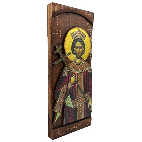 St Constantine - Wood curved Byzantine Christian Orthodox Icon on Natural solid Wood
