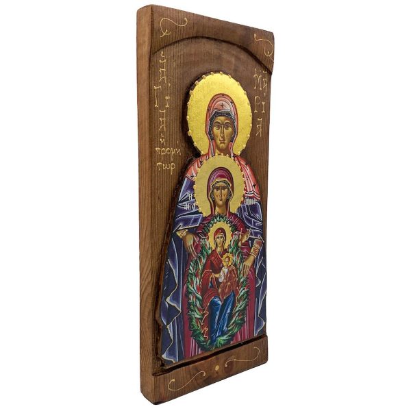 Virgin Mary - St Anna - St Maria - Wood curved Byzantine Christian Orthodox Icon on Natural solid Wood