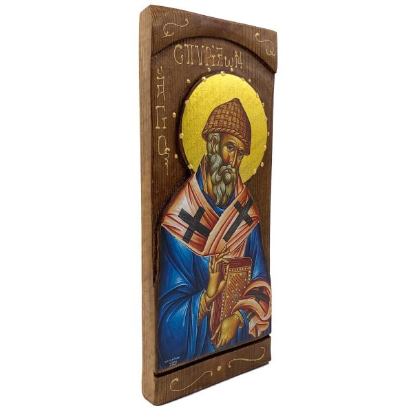 St Spyridon - Wood curved Byzantine Christian Orthodox Icon on Natural solid Wood