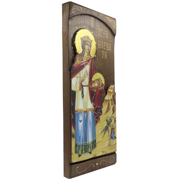 St Barbara - Wood curved Byzantine Christian Orthodox Icon on Natural solid Wood