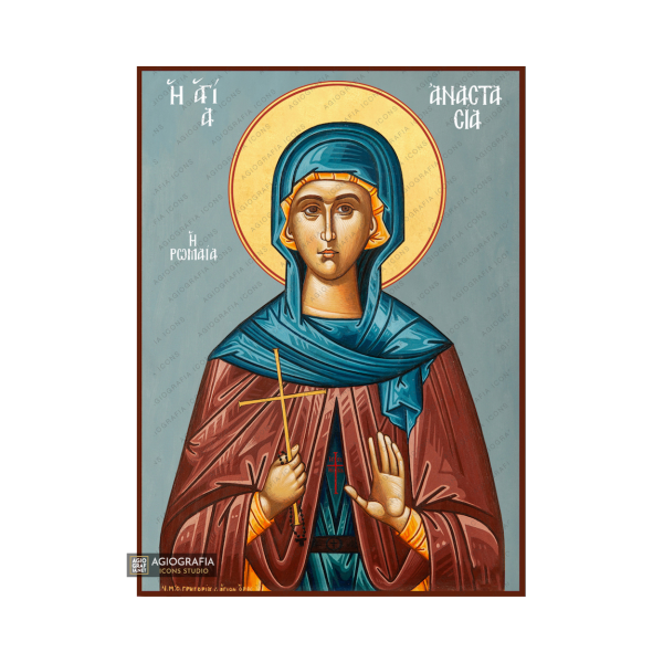 Saint Anastasia from Rome Orthodox Icon with Blue Background
