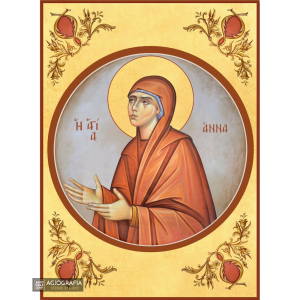 22k Saint Anna Christian Orthodox Icon with Gold Leaf Background