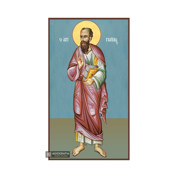 Saint Apostle Paul Christian Orthodox Icon with Blue Background