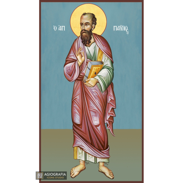 Saint Apostle Paul Christian Orthodox Icon with Blue Background
