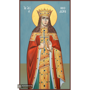 Saint Theodora Christian Orthodox Icon with Blue Background
