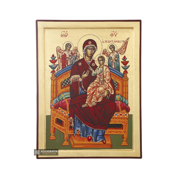 Virgin Mary Quenn of All Handwritten Icon with Matte Gold Leaves