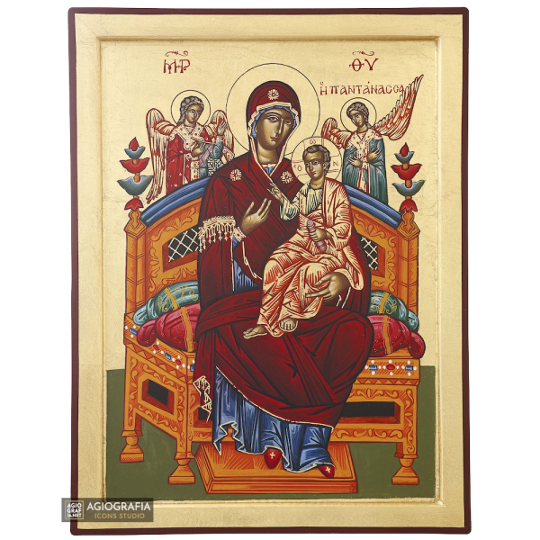 Virgin Mary Quenn of All Handwritten Icon with Matte Gold Leaves