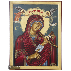 Virgin Mary of Charos Handwritten Icon with Matte Gold Leaves
