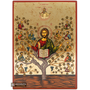Jesus Christ Tree of Life Gold Print Icon with Aged Gold Foil