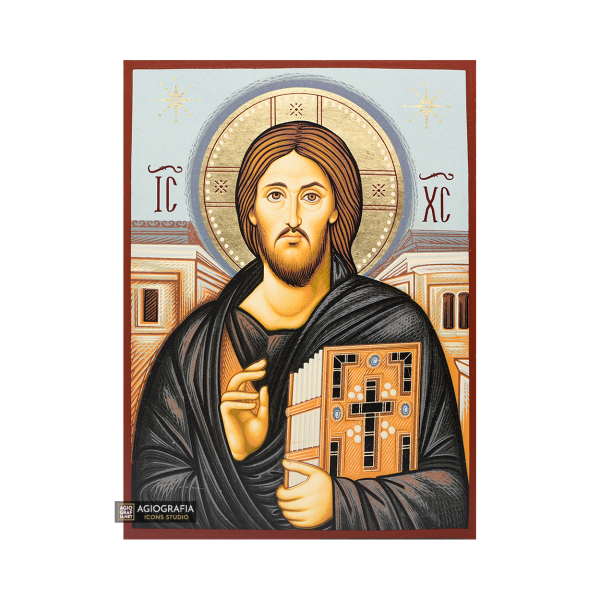 Jesus Christ Sinai Christian Byzantine Icon with Matte Gold Leaves