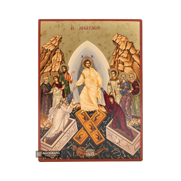 Resurrection of The Lord Gold Print Icon with Aged Gold Foil