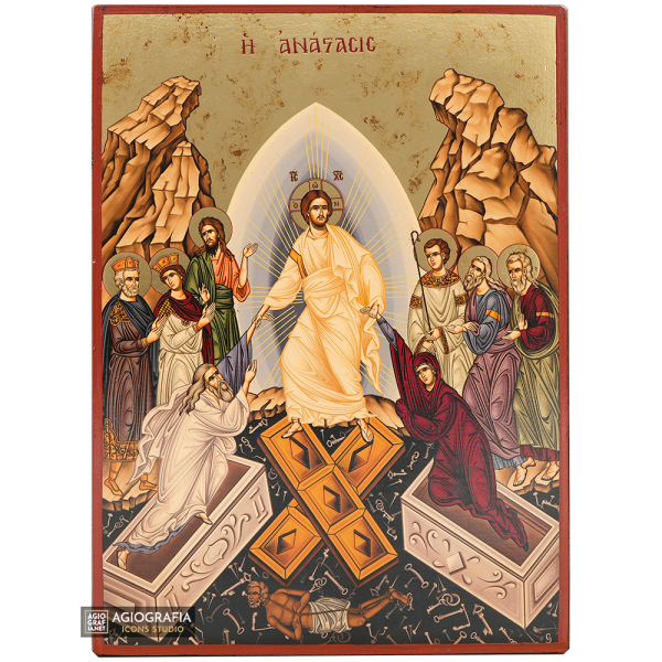 Resurrection of The Lord Gold Print Icon with Aged Gold Foil