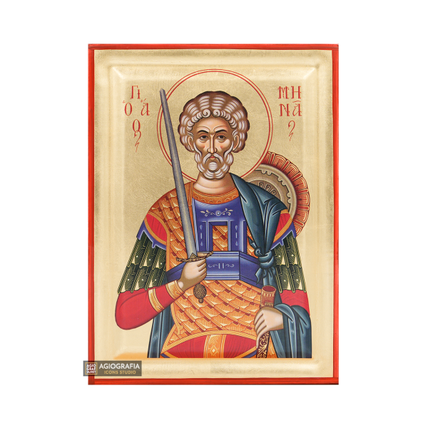 Saint Menas (Minas) Orthodox Icon with Gold Leaves