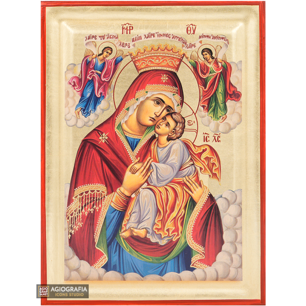Virgin Mary with Archangels Orthodox Icon with Gold Leaves