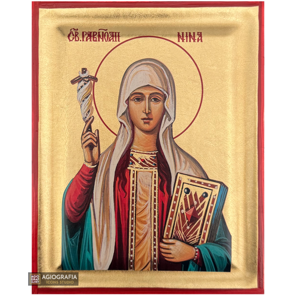 St Nina Christian Greek Orthodox Icon on Wood with Gold Leaf