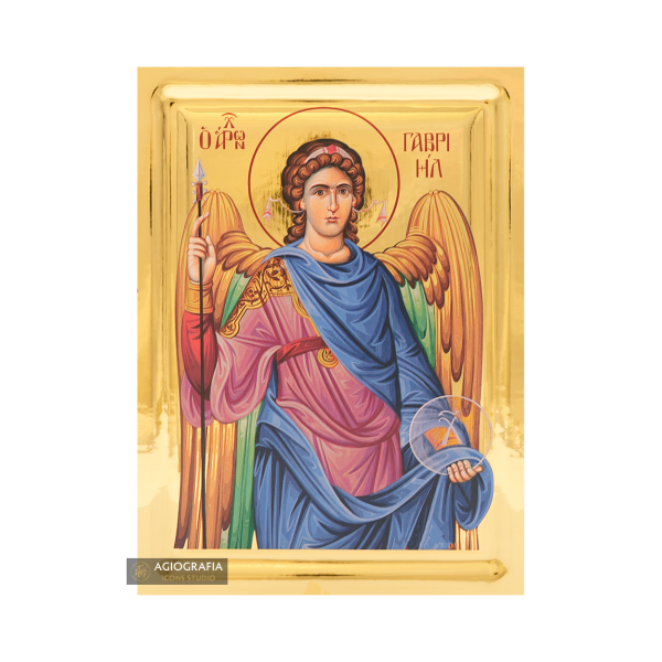 Archangel Gabriel Greek Icon on Wood with Gilding Effect