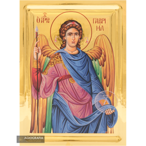Archangel Gabriel Greek Icon on Wood with Gilding Effect