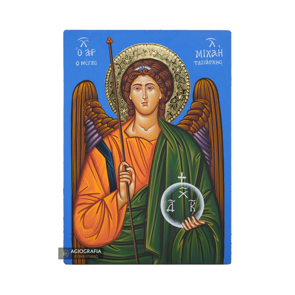 Archangel Michael Handwritten Icon with 24k Polished Engraved Halo