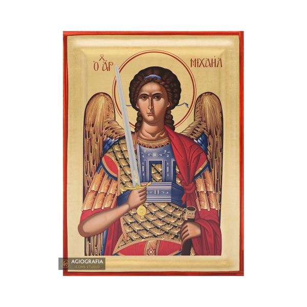 Archangel Michael Orthodox Icon with Matte Gold Leaves