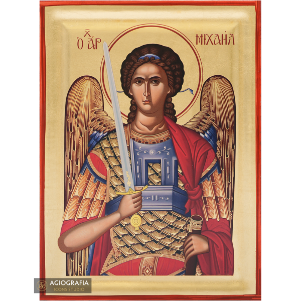 Archangel Michael Orthodox Icon with Matte Gold Leaves