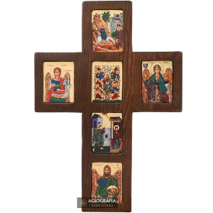 Orthodox Cross with 6 Themes Christian Icon with Gold Leaf