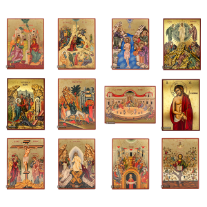 Set of 12 Great Feasts Gold Print Icons with Aged Gold Foil