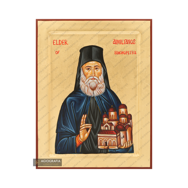 Elder Aimilianos of Simonopetra Handwritten Icon with Gold Leaves