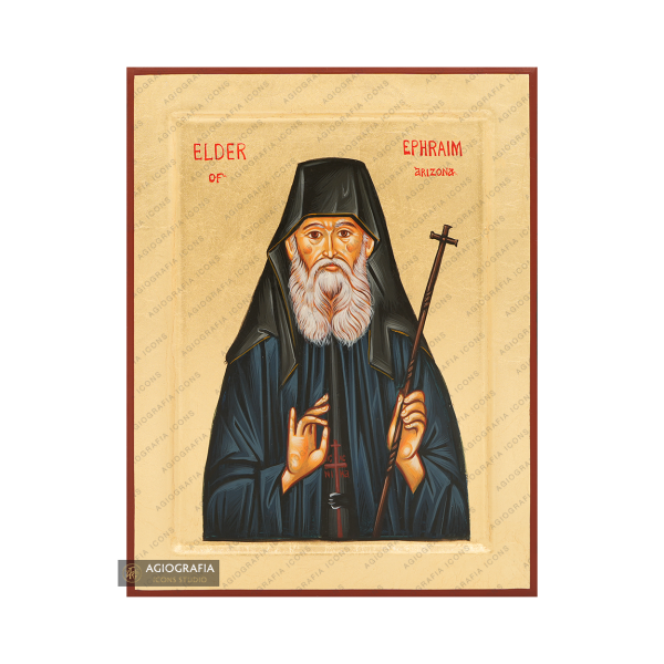 Elder Ephraim of Arizona Handwritten Icon with Gold Leaves