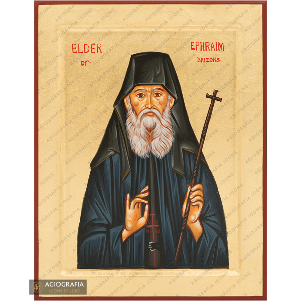 Elder Ephraim of Arizona Handwritten Icon with Gold Leaves