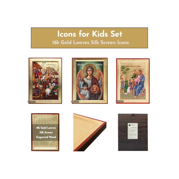 18k Icons for Kids Set - 3 Small Gold Leaf Christian Icons