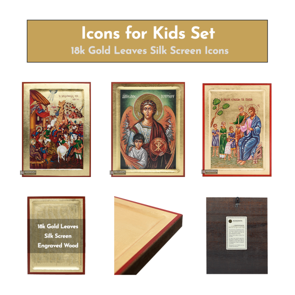 18k Icons for Kids Set - 3 Small Gold Leaf Christian Icons