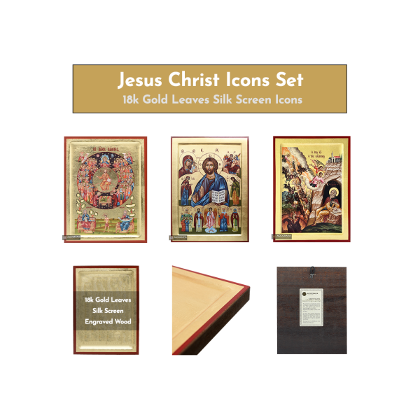 18k Jesus Christ Icons Set - 3 Small Gold Leaf Christian Icons