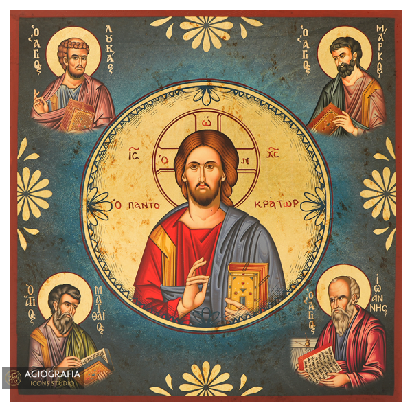 Jesus Christ The Almighty (Pantokrator) with the 4 Evangelists