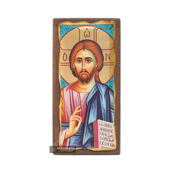 Jesus Christ The One Who Blesses Christian Icon with Aged Gold Leaves
