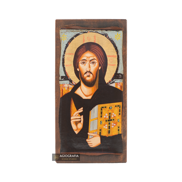Jesus Christ of Sinai Christian Icon with Aged Gold Leaves
