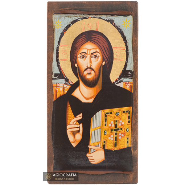 Jesus Christ of Sinai Christian Icon with Aged Gold Leaves
