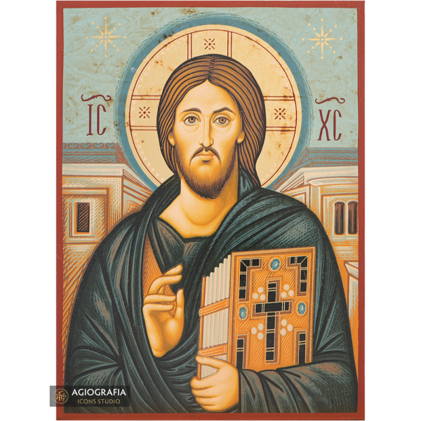 Jesus Christ of Sinai Gold Print Greek Icon with Aged Gold Foil